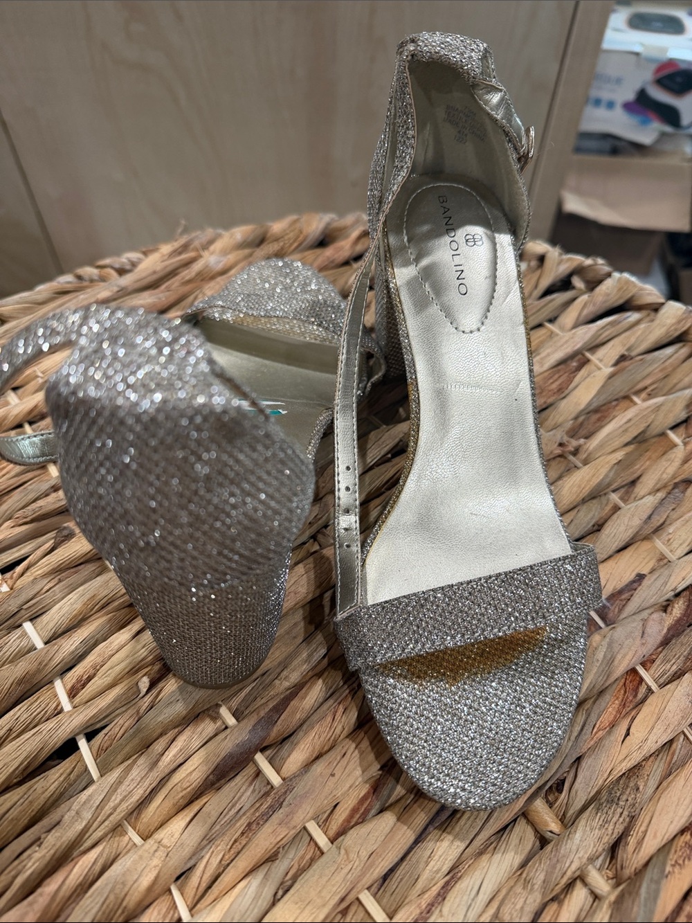 Bandolino Silver Glitter Open-Toe Ankle-Strap Heels